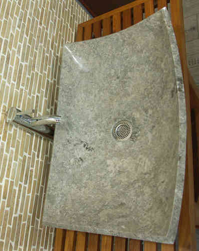Waschbecken aus Marmor, grau, außen und innen poliert. BAWS18
